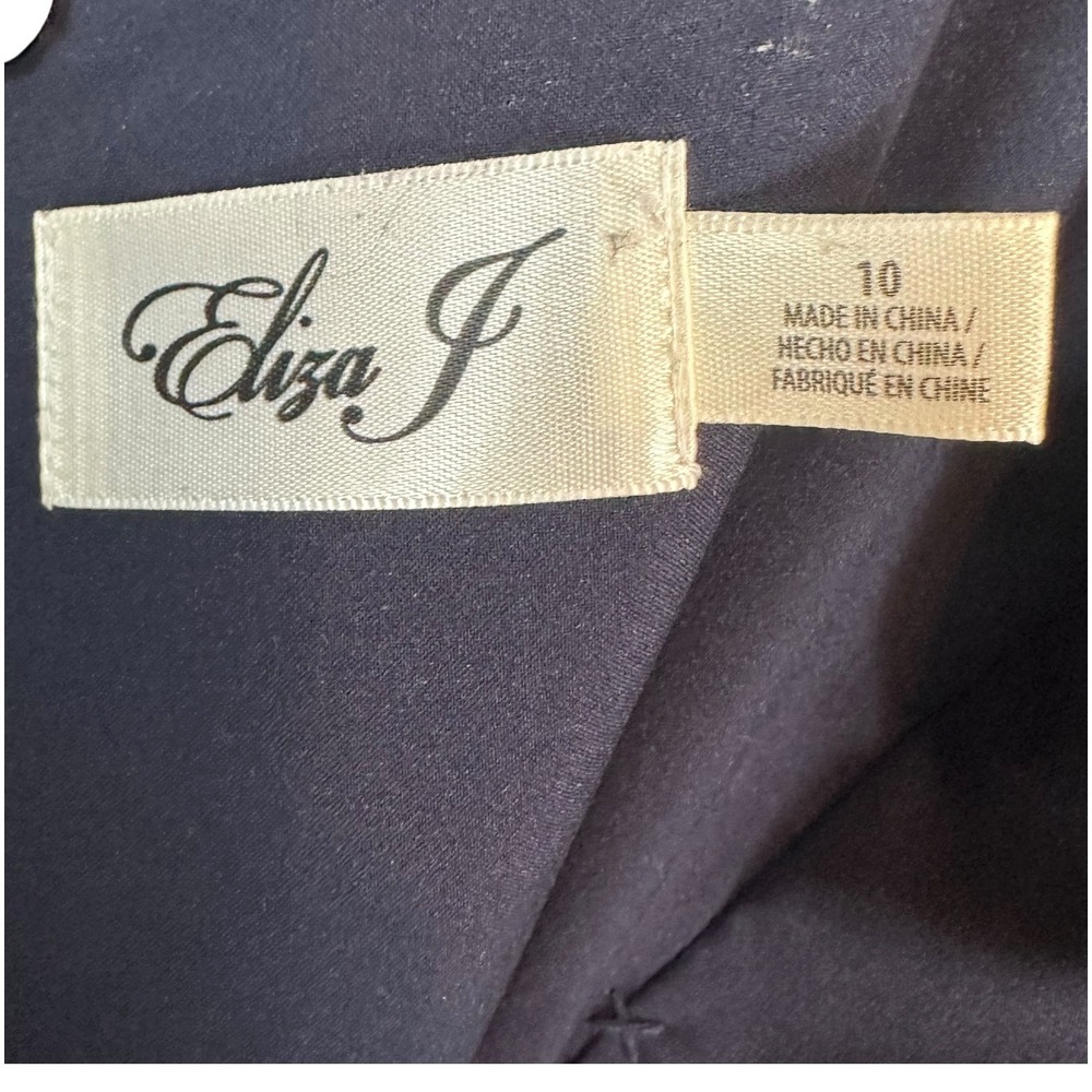 Eliza J Gown Dress Maxi Crepe Double Slit Prom Wedding Formal Navy Blue 10 - Picture 6 of 14